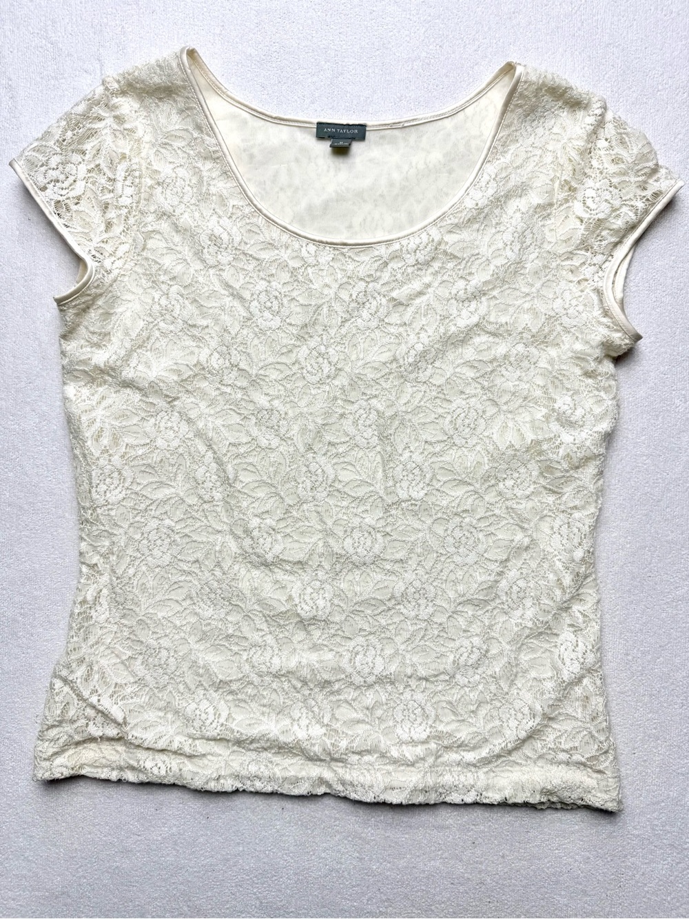 Ann Taylor Ivory Floral Lace Scoop-Neck Top